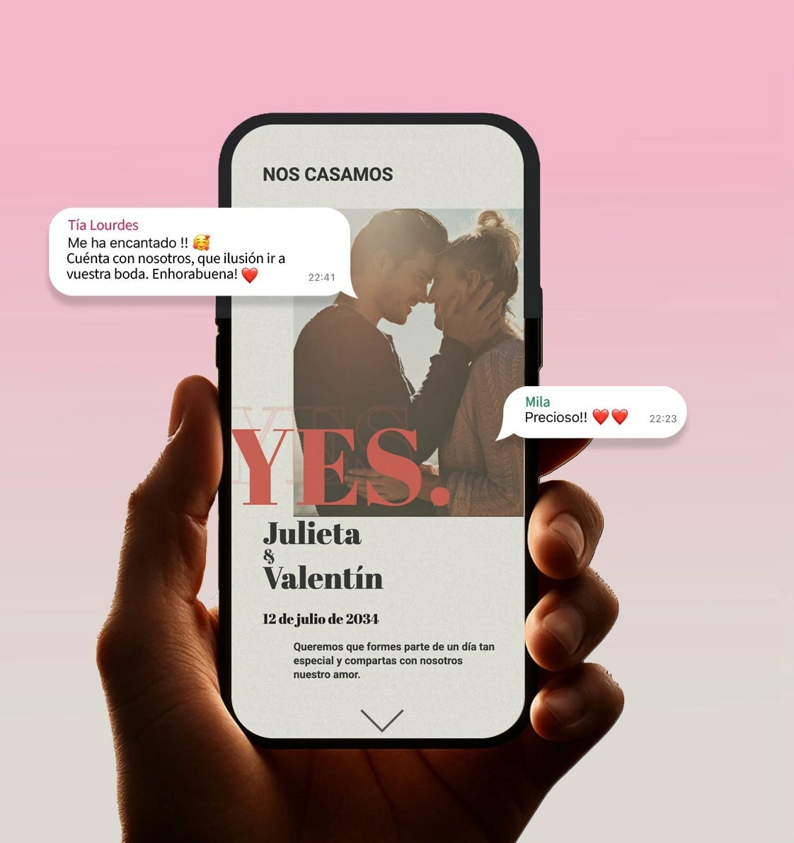 Ejemplo de invitación de boda digital vista desde el móvil