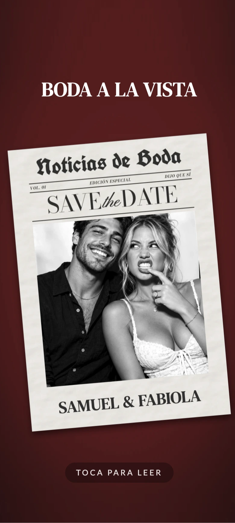 Save the date digital Periódico de boda, Save the Date de boda animado tipo periódico