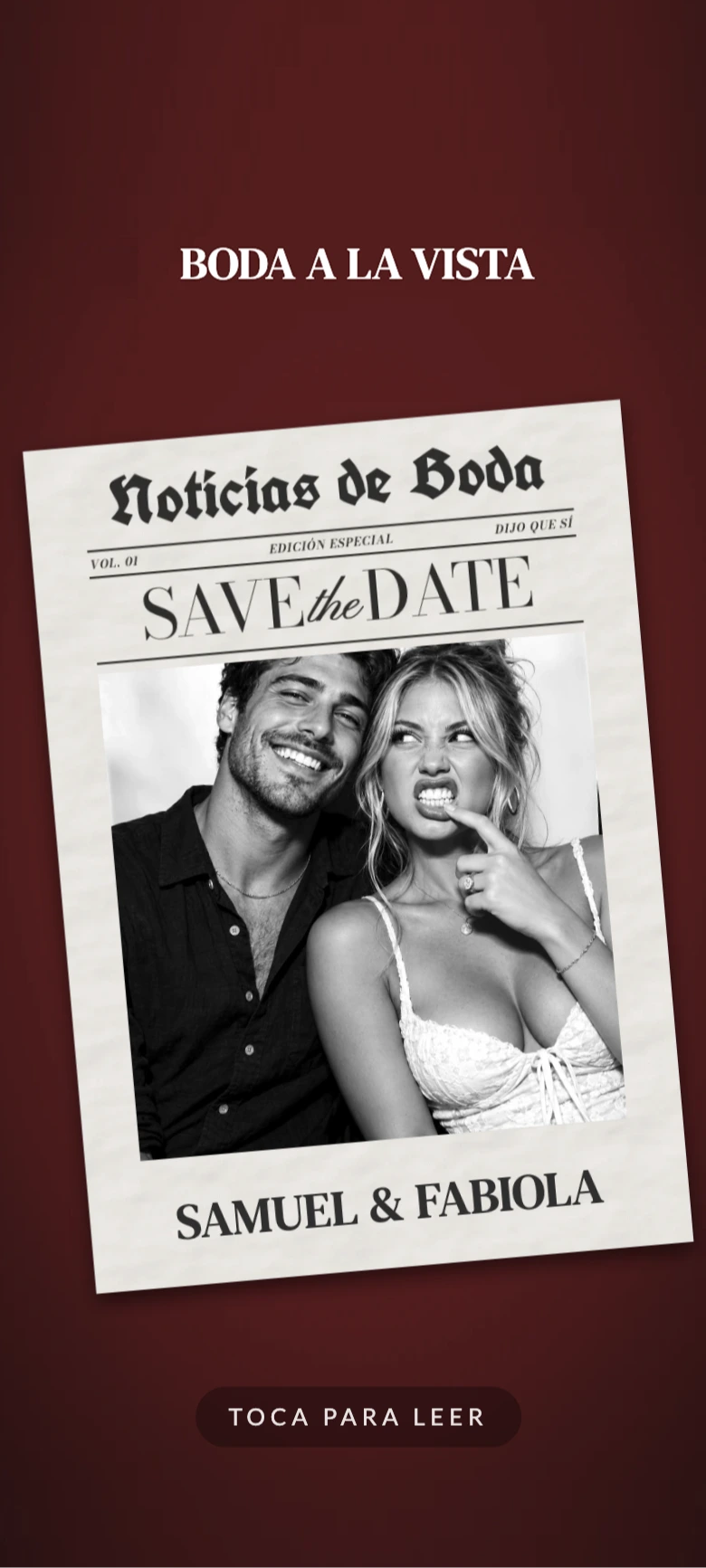 Save the date digital Periódico de boda, Save the Date de boda animado tipo periódico