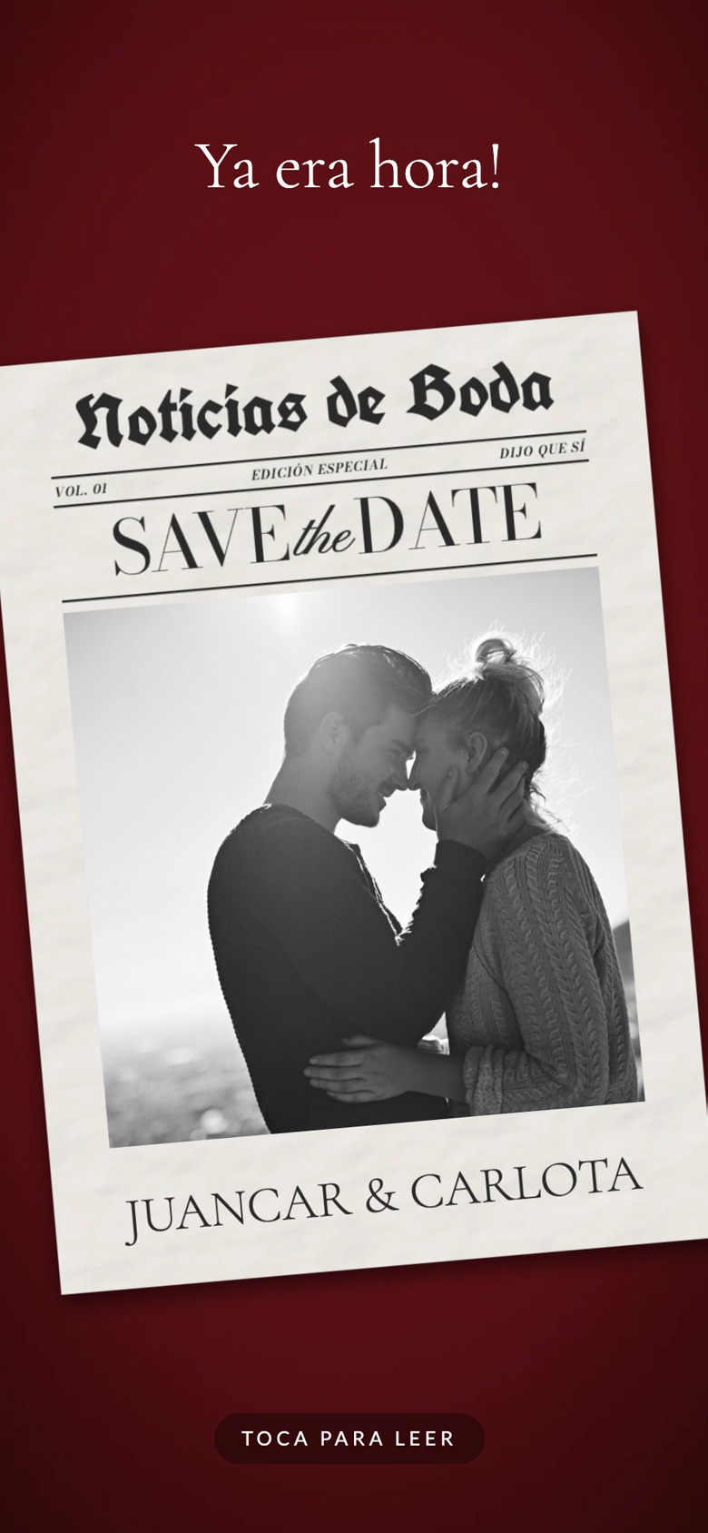Save the date digital Periódico, Save the date interactivo tipo periódico