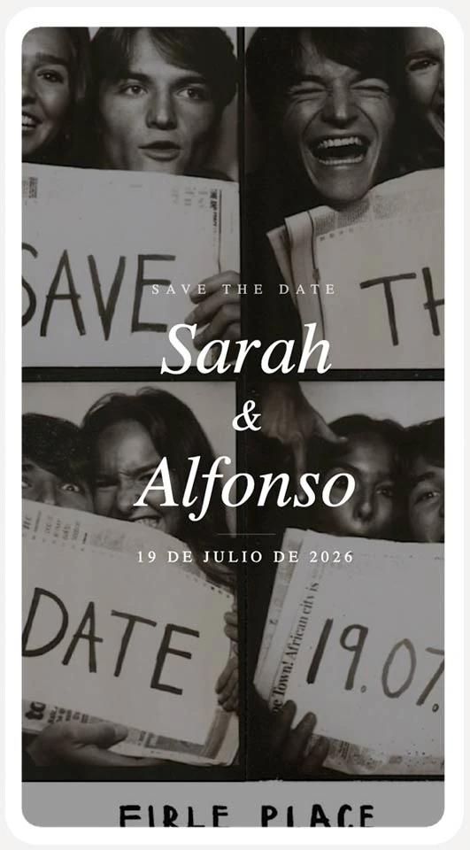 Ejemplo de Save the Date digital con la fecha y los nombres de los novios